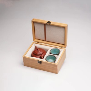 Bamboo Tea Set <b>Storage</b> <b>Box</b> With <b>Lockable</b> Lid For Teapot And Cups Rectangle Shape Gift Craft Use - Product Image 2