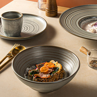 Service de table rétro en porcelaine avec glaçure réactive, compatible lave-vaisselle et micro-ondes, théière, assiettes à entrée, assiettes à dîner pour restaurant