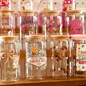 美国仓库RTS 16oz透明玻璃罐升华500毫升啤酒玻璃杯，带竹盖和稻草 - Product Image 6