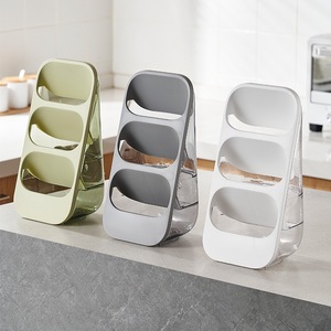 Étagère de rangement multi-niveaux 3 étages Blanc Gris Rose Vert Polyester Organisateur de bureau pour papeterie et ustensiles de cuisine - Product Image 4