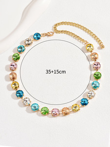 Collar de cadena para clavícula con incrustaciones de diamantes de imitación multicolor y piedras de cristal, minimalista y versátil, para uso diario o fiestas, para mujer. - Product Image 5