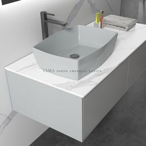 VAMA <span class=keywords><strong>Paris</strong></span> Meuble-lavabo de salle de bain mural gris design moderne avec deux tiroirs - Product Image 2