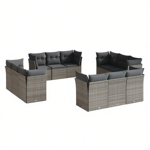 Conjunto de Sofás Modulares de Ratán PE Gris para Jardín, 10 Plazas, Muebles de Exterior de Diseño Contemporáneo, Resistentes a la Intemperie - Product Image 1
