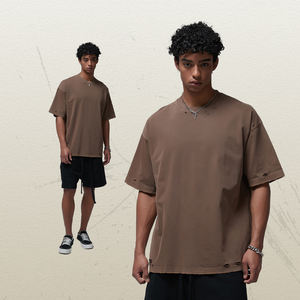 AR018 Men's American Fashion <b>T</b>-<b>shirt</b> 275gsm Cotton 100% Vintage Destroy Washed Water <b>Long</b> Formal Knitted Style - Product Image 4