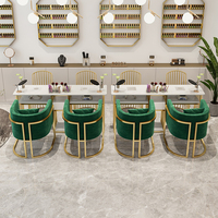 Ensemble Chaise et Tabouret de Manucure LED Élégant et Moderne en Métal pour Table d'Onglerie Triple de Salon de Beauté
