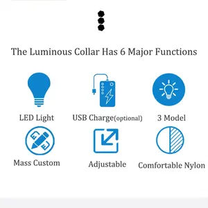 USB recargable <span class=keywords><strong>LED</strong></span> Luz de seguridad nocturna Gatos Perros botón batería luminosa intermitente brillante Nylon reflectante <span class=keywords><strong>Collar</strong></span> hebilla Correa - Product Image 4