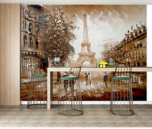 Paris Tour Eiffel Peinture À L'huile Moderne Ville Européenne Murale Étanche Installation Facile Personnalisé 3D <span class=keywords><strong>Papier</strong></span> Peint pour L'intérieur De La Maison - Product Image 1