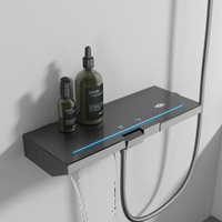 Ensemble de robinetterie de douche mural thermostatique gris anthracite moderne et minimaliste avec touches de style piano en laiton et rail coulissant réglable