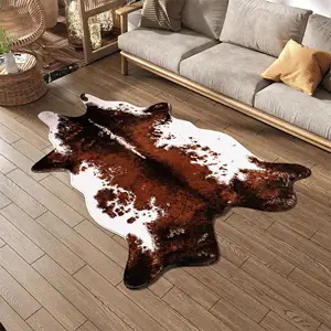 Nature Color Cow 3d Printed Area Rug With No-Slip Backing Faux Cow Hide Rugs Cowhide Rugs For Living Room