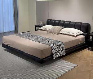 Lit superposé moderne et simple en cuir, cadre en bois de pin de haute qualité, taille Queen ou King, capitonné, luxe léger, doux et moelleux pour la chambre à coucher - Product Image 1