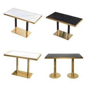 Mesas de <span class=keywords><strong>Bar</strong></span> Económicas con Base de Acero Inoxidable y Cubierta de Cerámica Blanca, Mesa de Comedor para Cafetería y Restaurante - Product Image 5