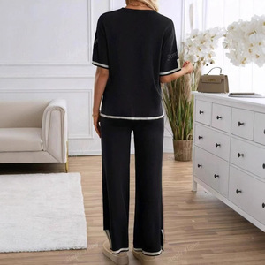 מכנסיים רחבים סרוגים עם שרוולים ארוכים, בגזרה גבוהה, בצבעים אלגנטיים מנוגדים, בסגנון קז'ואל אופנתי, נגד קמטים, סתיו 2023 - Product Image 3