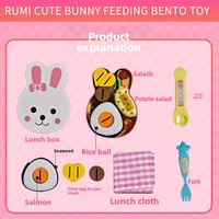 Jouet d'imitation pour enfants : Assiette lapin avec tissu, ramen, crème glacée, gelée – Emballage de luxe – Jeu de cuisine parent-enfant 17*18.6CM