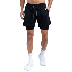 Pantaloni sportivi da uomo estivi a doppio strato <span class=keywords><strong>2</strong></span> in <span class=keywords><strong>1</strong></span>, modello jogger, multitasche, con interno aderente ed esterno ampio, tinta unita, a vita alta - Product Image 1