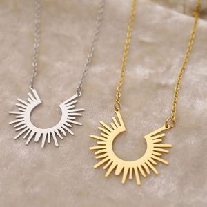 Collar de Sol Ecológico de Acero Inoxidable con Baño de Oro PVD de 18K, Diseño de Sol Celestial y Amanecer, a la Moda y sin Deslustre, para Mujer - Product Image 4