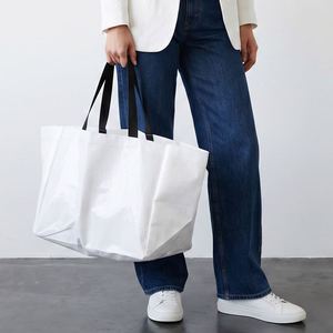 Wholesale Large Capacity <b>White</b> Laminated PP Woven <b>Tote</b> <b>Bag</b> with Black Reinforced Handles for Grocery Shopping Promotion Gift - Product Image 5