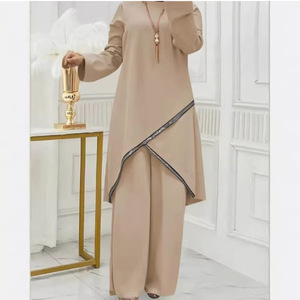 Ensemble décontracté deux pièces pour femme musulmane, manches longues, col rond, avec dentelle, pantalon ample et chemise, pour toutes les saisons (printemps, automne, hiver, été) - Product Image 6