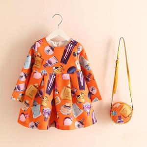 Fiore di porcellana 16 Colors Abbigliamento Per Bambini Graffiti Bambini Abiti Casual Ragazze Del Manicotto Lungo Abito Con Il Sacchetto - Product Image 5