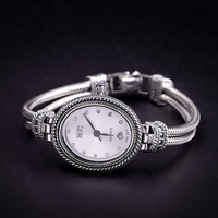 Classique De Luxe Dames Ovale Montre-Bracelet À La Mode En Argent Sterling 925 Plaqué Rhodium Quartz Femmes Cadeau De Fête