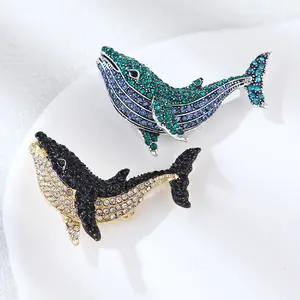 Go Party Exquisite Metal Crystal Rhinestone Animal Brooch Dolphin Whale Brooches Badge Lapel Pin Brooch Pin for Women Girls