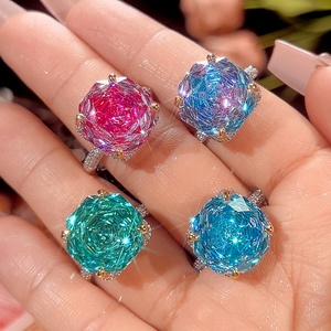 เครื่องประดับคุณภาพสูง แหวนทองแดงรักษ์โลก ประดับเพชรคิวบิกเซอร์โคเนียสีชมพูทรงโรสคัท ขนาด 14*14 มม. ปรับขนาดได้ เพิ่มเสน่ห์ให้ผู้หญิงทันสมัย - Product Image 5
