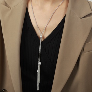 Collar de cadena larga con cuentas de circonita de acero inoxidable chapado en oro para mujer, joyería elegante y moderna - Product Image 6