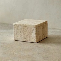 Boîte de rangement carrée en pierre de travertin Beige