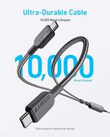 Kabel Data ANKER 2 in 1 Flat 140W Tipe C 4ft, Kabel USB C ke USB C Nylon Tahan Lama, Pengisian Cepat untuk Laptop iPhone