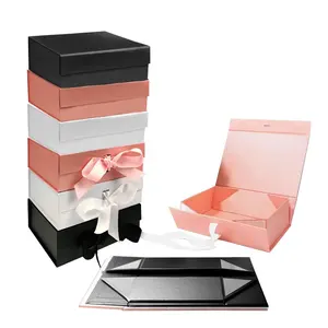 2022 Most Popular Jewelry Box Lovely Pink Black White Color Package Box Magnetic Fold Gift Box for Crown Jewelry