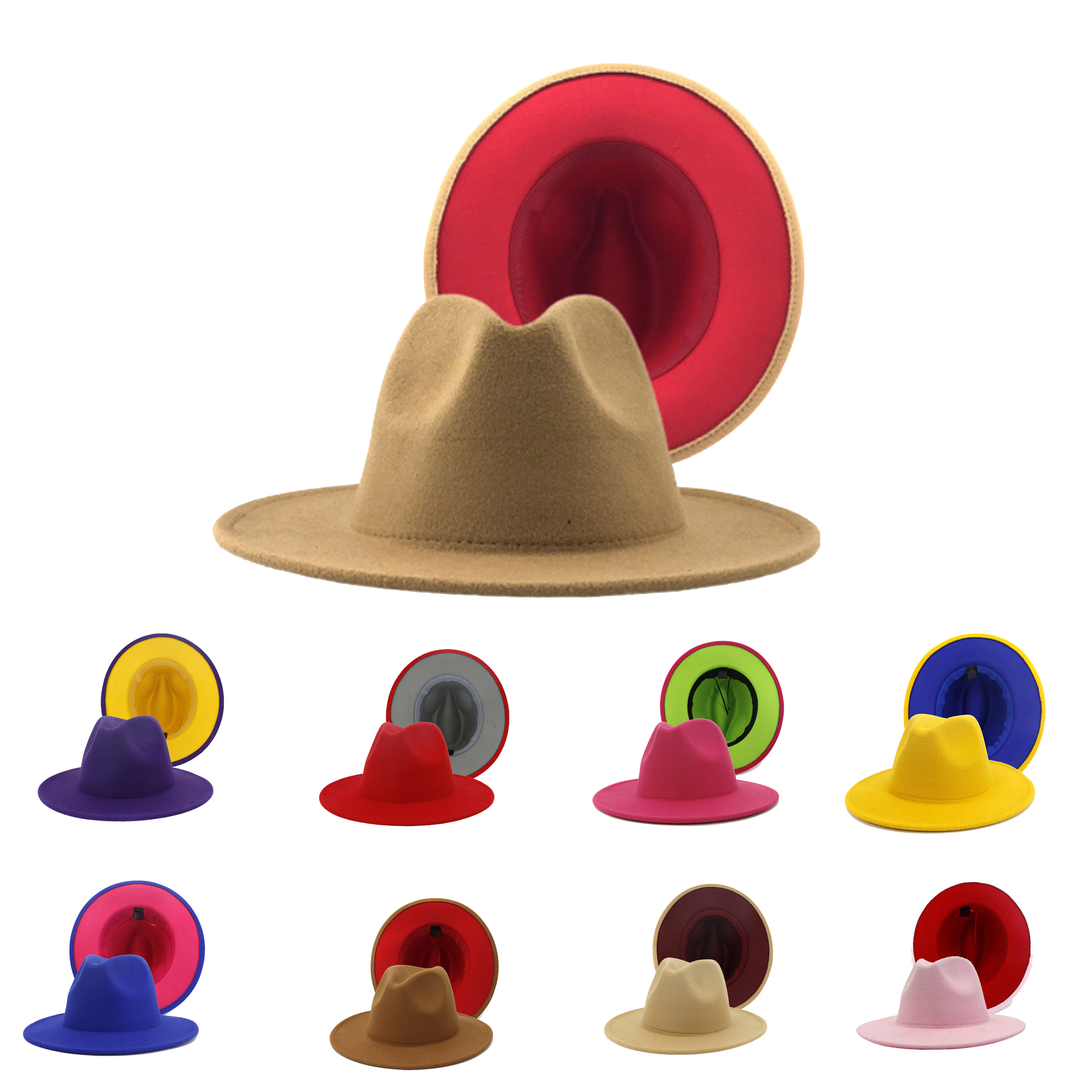 Пользовательские унисекс шляпы fedora 2021 Новые оптовые фетровые шляпы fedora для женщин Fedora 2 двухцветные шляпы для мужчин и женщин