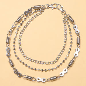 Chaîne de taille punk à trois couches pour jeans, avec perles rondes en argent tibétain et fermoir à ressort, chaîne de corps décontractée et tendance - Product Image 3