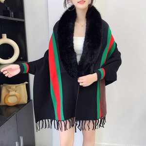 Nuova moda donna <span class=keywords><strong>Cardigan</strong></span> invernale <span class=keywords><strong>con</strong></span> <span class=keywords><strong>collo</strong></span> in pelliccia di Cashmere autunno e inverno <span class=keywords><strong>con</strong></span> capo esterno <span class=keywords><strong>scialle</strong></span> tradizionali sciarpe e scialli - Product Image 2