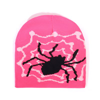 JAKIJAYI Logo personnalisé femmes hommes chaud hiver Y2K tricot tête de mort casquette acrylique revers Jacquard araignée bonnet chapeau