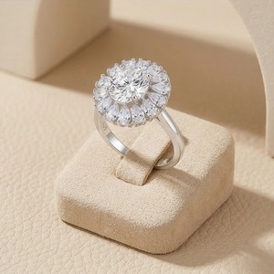 Bague de fiançailles en argent <span class=keywords><strong>sterling</strong></span> 925 avec halo de zircon cubique ovale, style vintage floral, pour femmes - Product Image 3