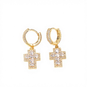 Boucles d'oreilles pendantes tendance en laiton plaqué or avec zircon cubique pour homme, style bling-bling, micro-pavé complet, bijoux de mariage et de fête - Product Image 3