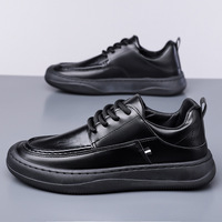 Sneakers en cuir noir pour homme, semelle plateforme épaisse, lacets, chaussures décontractées, chaussures de marche confortables