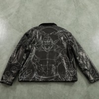 Veste en cuir PU noire à fermeture éclair, coupe courte, imprimée, design tendance streetwear, nouvelle collection, unisexe