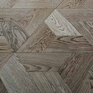 Plancher en bois composite à motif géométrique trapézoïdal, chêne brossé gris foncé, carreaux de bois multicouches, planchers en bois d'ingénierie - Product Image 1
