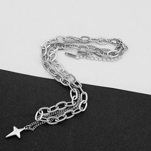 New Simple Niche Design Titanium Steel Double Layered <b>Cross</b> Pendant Necklace Silver Plated Unisex's Necklaces Wholesale Jewelry - Product Image 5