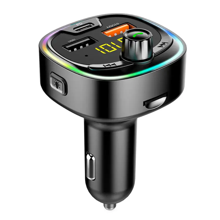 BT08D QC3.0 PD USB Fast Charger Handsfree FM Transmitter Car Charge Radio Audio Wireless-compatible Car Kite LED Light MP3