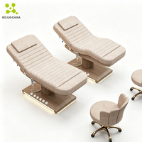 Lit de massage électrique pour esthéticienne, base en bois grainé, 3 moteurs, commande au pied, lumière LED, pour extensions de cils, soins du visage et SPA, haute qualité