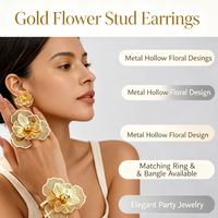 Boucles d'oreilles clous en forme de fleur creuse plaquées or et argent avec strass pour femmes, bijoux de fête, vente directe d'usine en gros