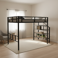 Lit superposé en fer forgé, cadre creux double haut-bas, style loft minimaliste moderne, gain de place, pour intérieur