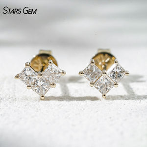 Boucles d'oreilles en diamant de laboratoire StarsGem, or massif 10K plaqué rhodium, 0,6 carat total, DEF VS, taille princesse, design cœur, bijoux fins - Product Image 2