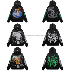 Sweat-shirts à capuche de qualité supérieure, 100% coton épais, style streetwear, imprimés avec des strass, coupe ample, style Y2K pour hommes - Product Image 5