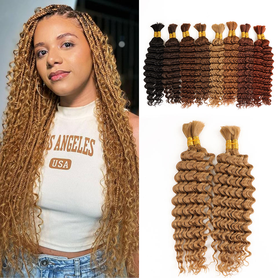 Hot Selling Human Hair Extensions 100% Natural Hair for Wholesale Deep Wave Human Hair Bulk for Braiding