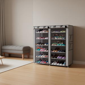 Zapatero de tela no tejida de 6 filas, 2 líneas y 12 rejillas, gris, diseño moderno minimalista, mueble independiente para el hogar - Product Image 2