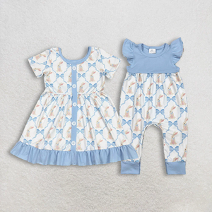 Ropa Infantil de Pascua al por Mayor, Conjunto de Pantalones Cortos Azules con Estampado de Conejo para Niñas, Ropa para Niñas Pequeñas - Product Image 6