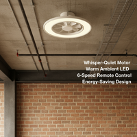 Ventilateur de plafond moderne à moteur DC, LED 3 couleurs, métal, silencieux, télécommande 6 vitesses, pales ABS de 20 pouces, garantie 10 ans, intensité variable