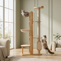 Arbre à chat en bois massif avec lit pour chat, structure d'escalade en corde, meuble d'intérieur pour animaux de compagnie, emballé en carton